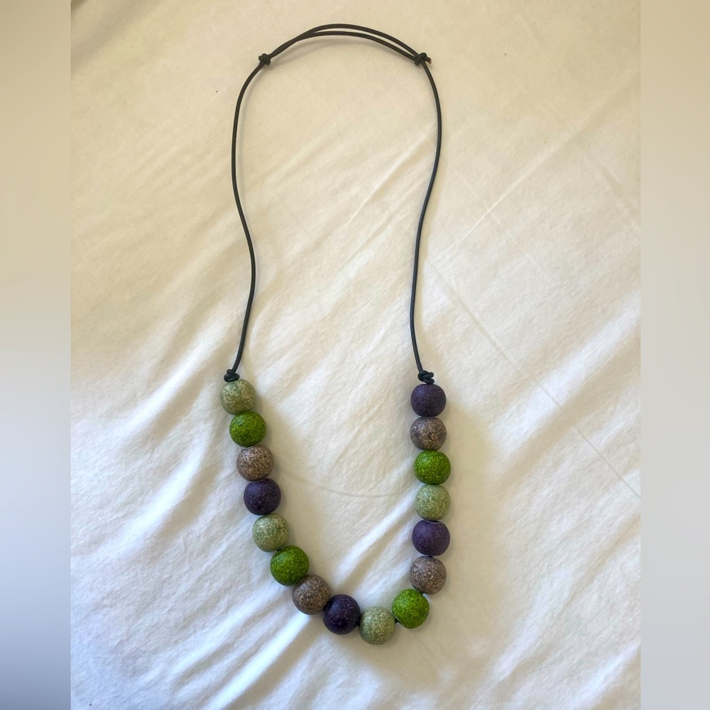 Athens Protasis Santorini Natural Stone Beaded Necklace on Leather, adjustable